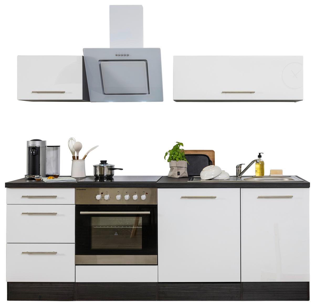 Küchenzeile Respekta Rp220ewc Mit Geräte 220 Cm Grau/weiß - Weiß/Grau, Basics, Holzwerkstoff (220cm) - Respekta