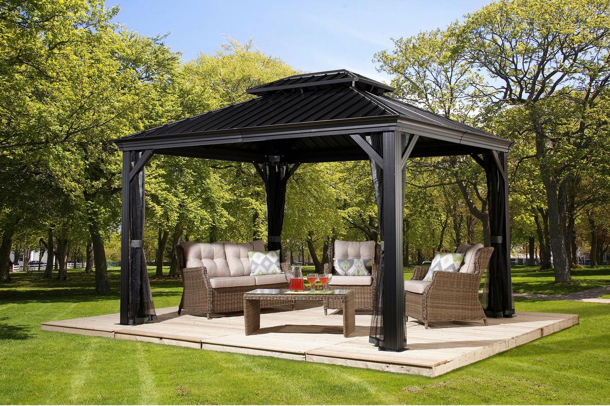 Pavillon Messina 369x298 cm Wetterfest Gartenpavillon - Anthrazit, Basics, Metall (369/291/298cm)