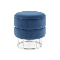 Hocker Pouf Samt/eisen Dunkelblau/silbern H: 41 Cm - Silberfarben/Dunkelblau, Basics, Holzwerkstoff/Kunststoff (37,5/41/37,5cm) - Kayoom