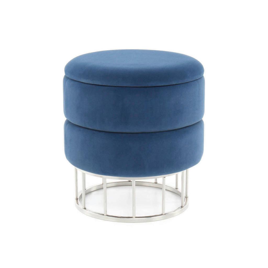 Hocker Pouf Samt/eisen Dunkelblau/silbern H: 41 Cm
