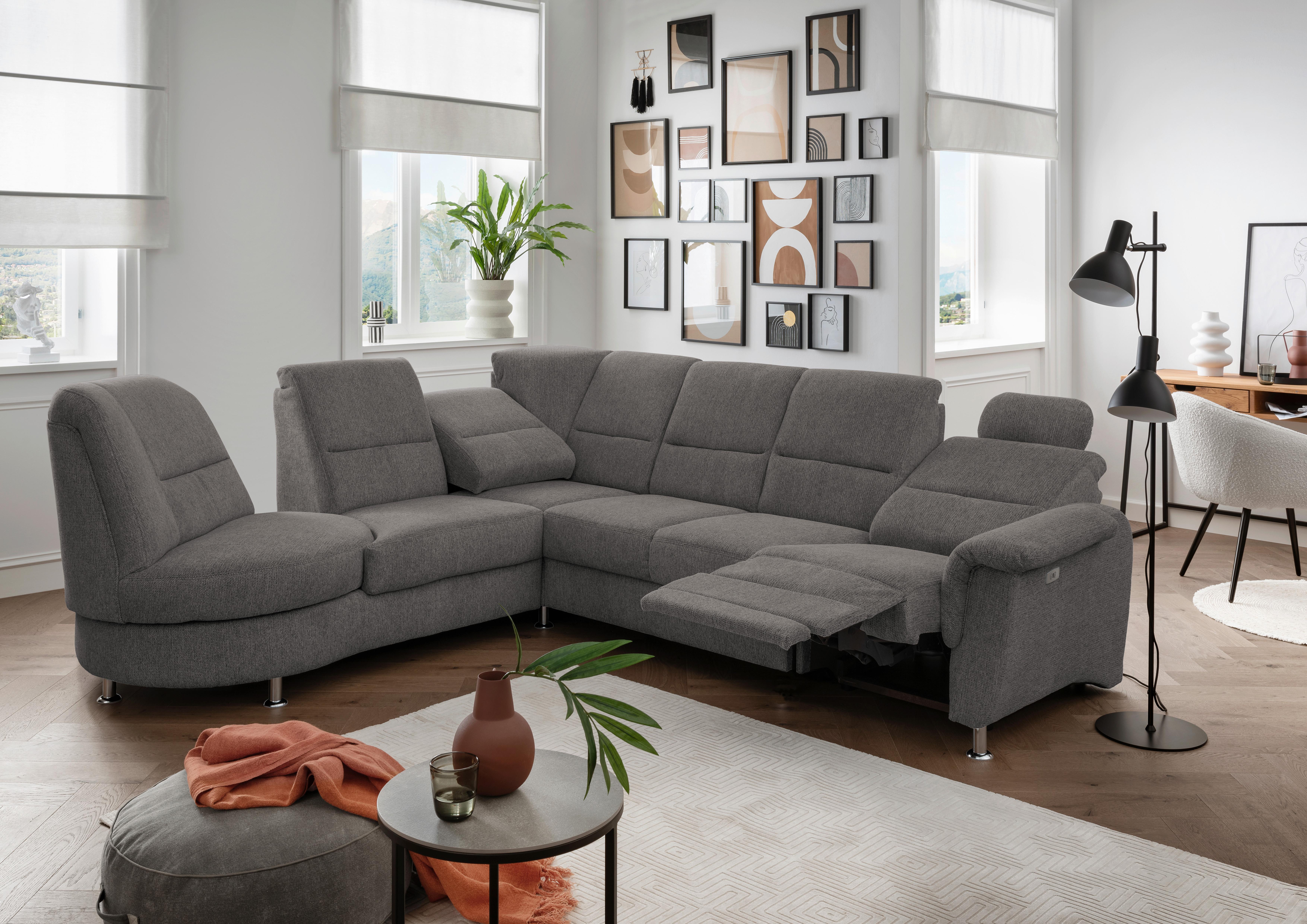 Ecksofa mit Relaxfunktion Parole Graubraun Chenille - Chromfarben/Graubraun, MODERN, Textil (236/275cm) - Livetastic