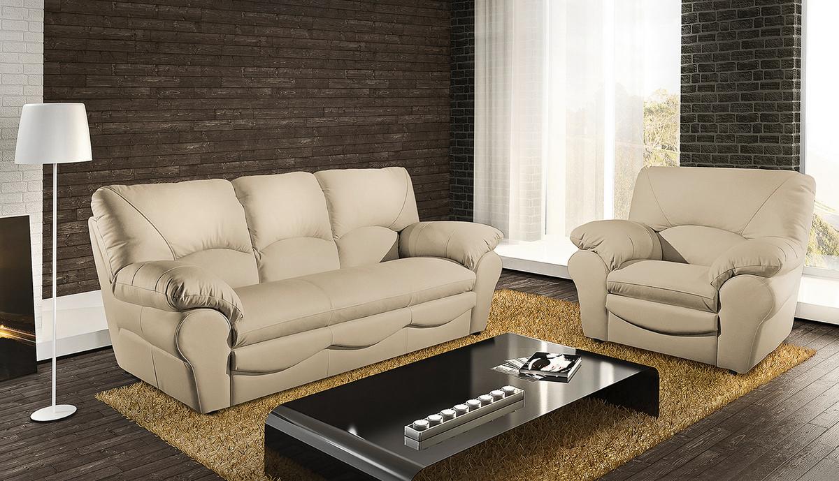 3-Sitzer-Sofa Oslo Beige B: 205 cm - Beige/Schwarz, Design, Leder (205/92/85cm) - Livetastic