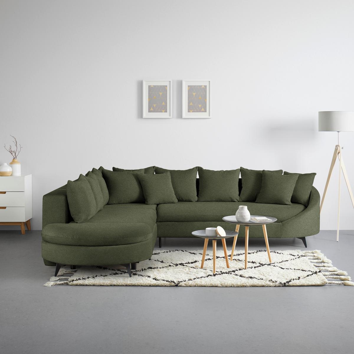 Rohová sedačka AXEL, levá, olivově zelená žinylka - černá/olivově zelená, Moderní, kov/textil (250/291cm) - Mömax