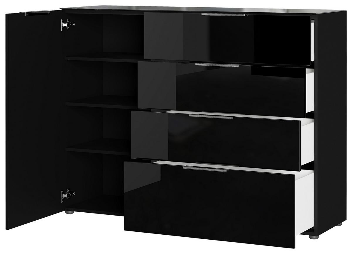 Sideboard mit Glasfronten B: 134 cm GW-Oakland, Schwarz - Schwarz, KONVENTIONELL, Glas/Holzwerkstoff (134/102/42cm) - Germania