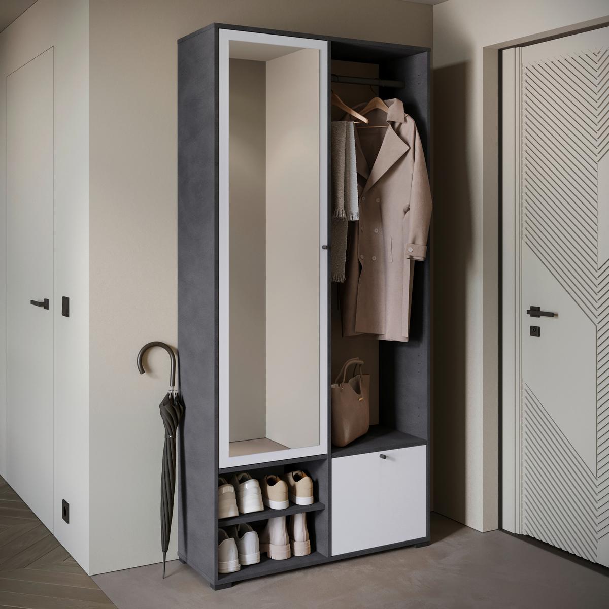 Garderobe Dino Anthrazit/weiß B: 90 Cm - Anthrazit/Weiß, Trend, Holzwerkstoff (90/190/33cm) - P & B