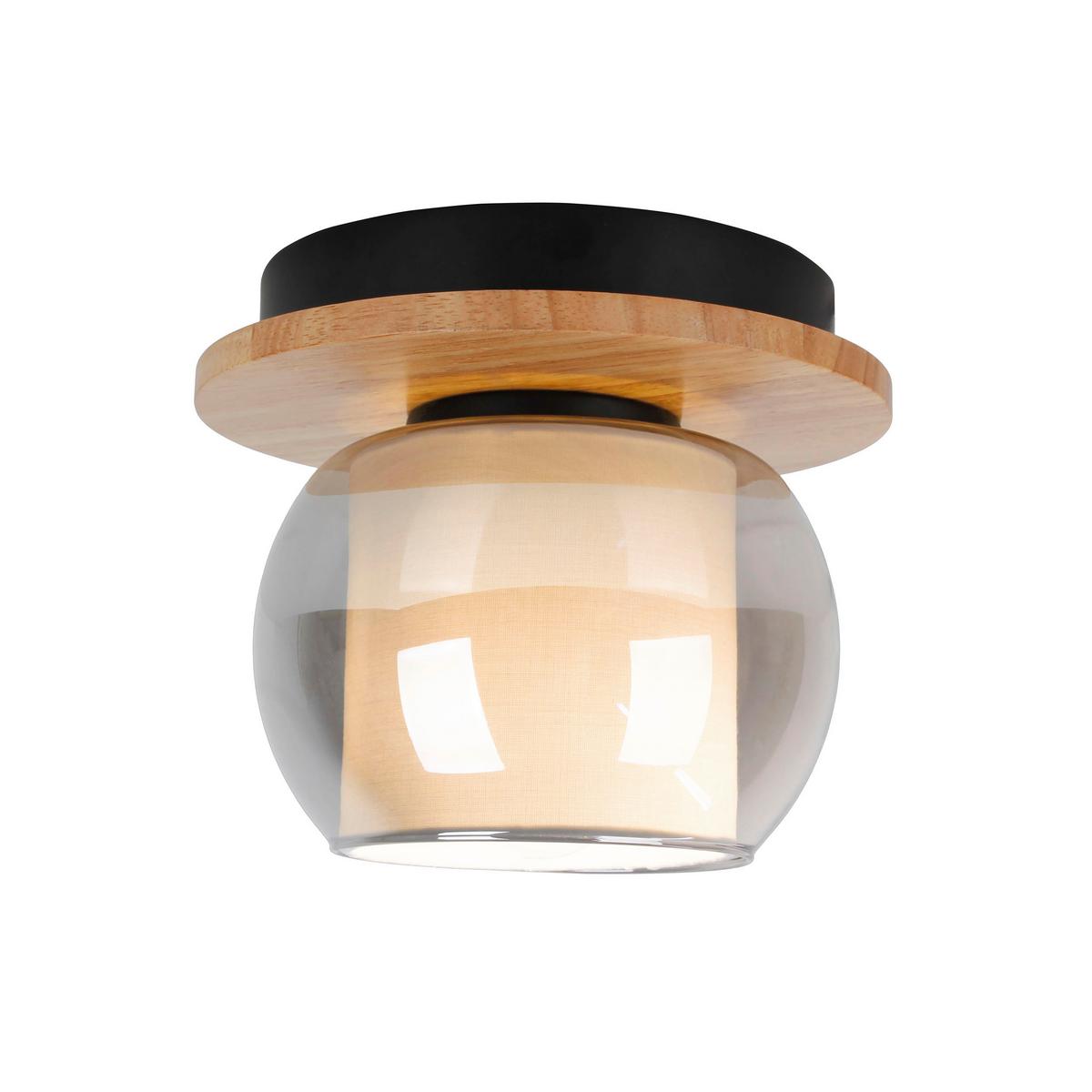 Deckenleuchte Kautschukholz - Schwarz/Naturfarben, Design, Glas/Holz (18/15cm) - Näve