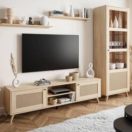 Wohnwand Wiener - Eichefarben, Design, Glas/Holzwerkstoff - MID.YOU