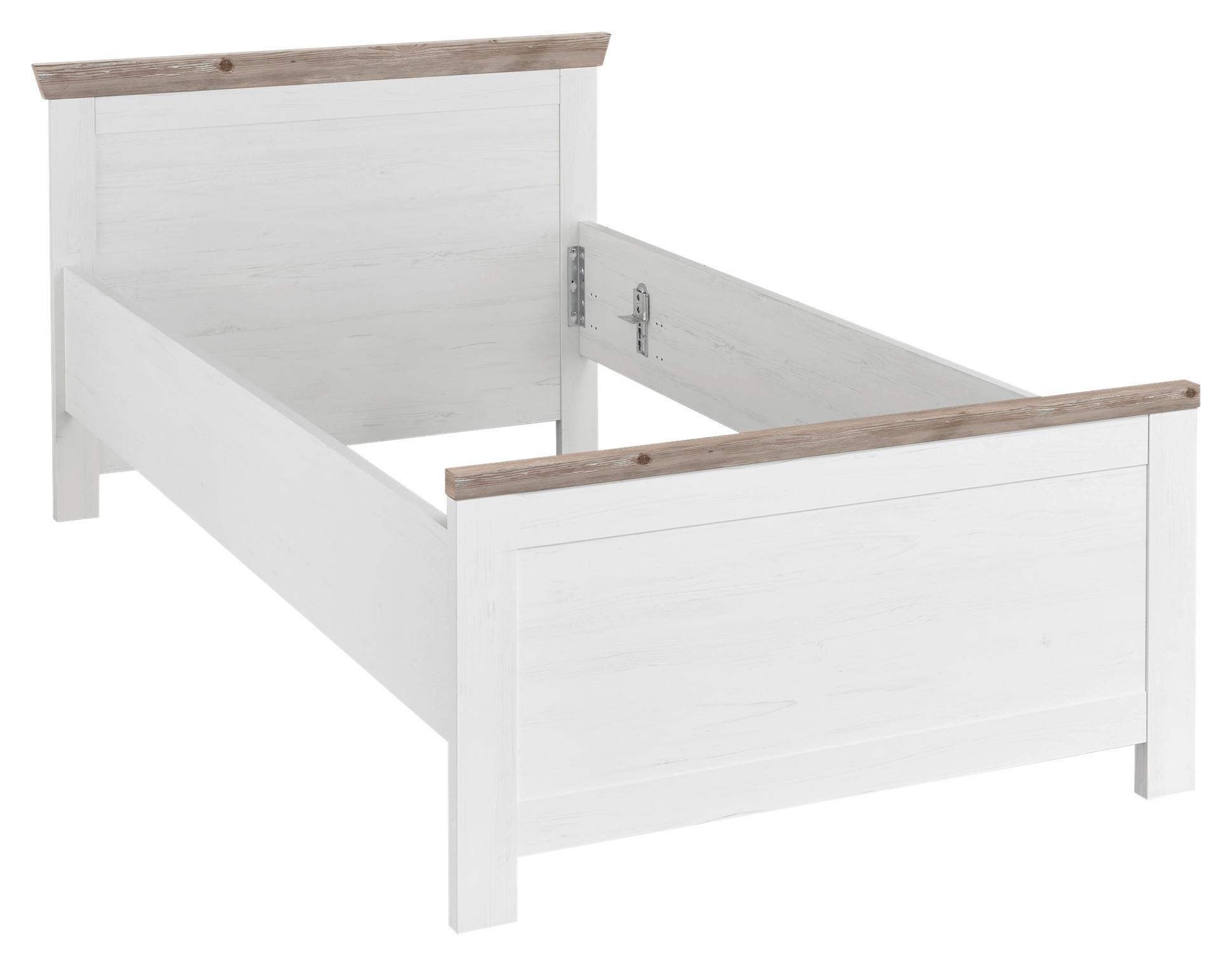 Bett Florenz Pinie Weiß Dekor, 100x200 - Hellbraun/Pinienfarben, Design, Holzwerkstoff (100/200cm) - MID.YOU