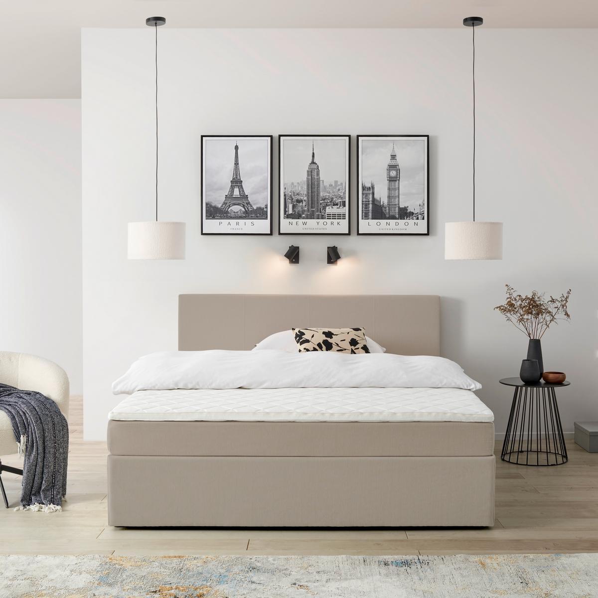 Boxbett mit Topper 200x200 cm Carolina - Sandfarben/Schwarz, Basics, Holz/Textil (200/200cm) - P & B