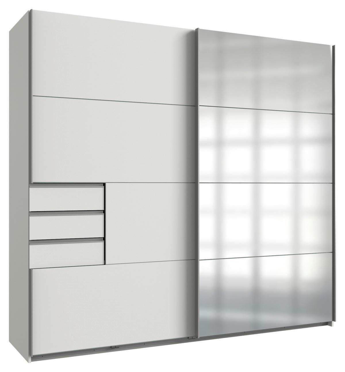 Skriňa s posuv. dverami SAIGON biela/zrkadlo, š. 225 cm - biela/strieborná, Konventionell, kov/kompozitné drevo (225/208/64cm) - Premium Living