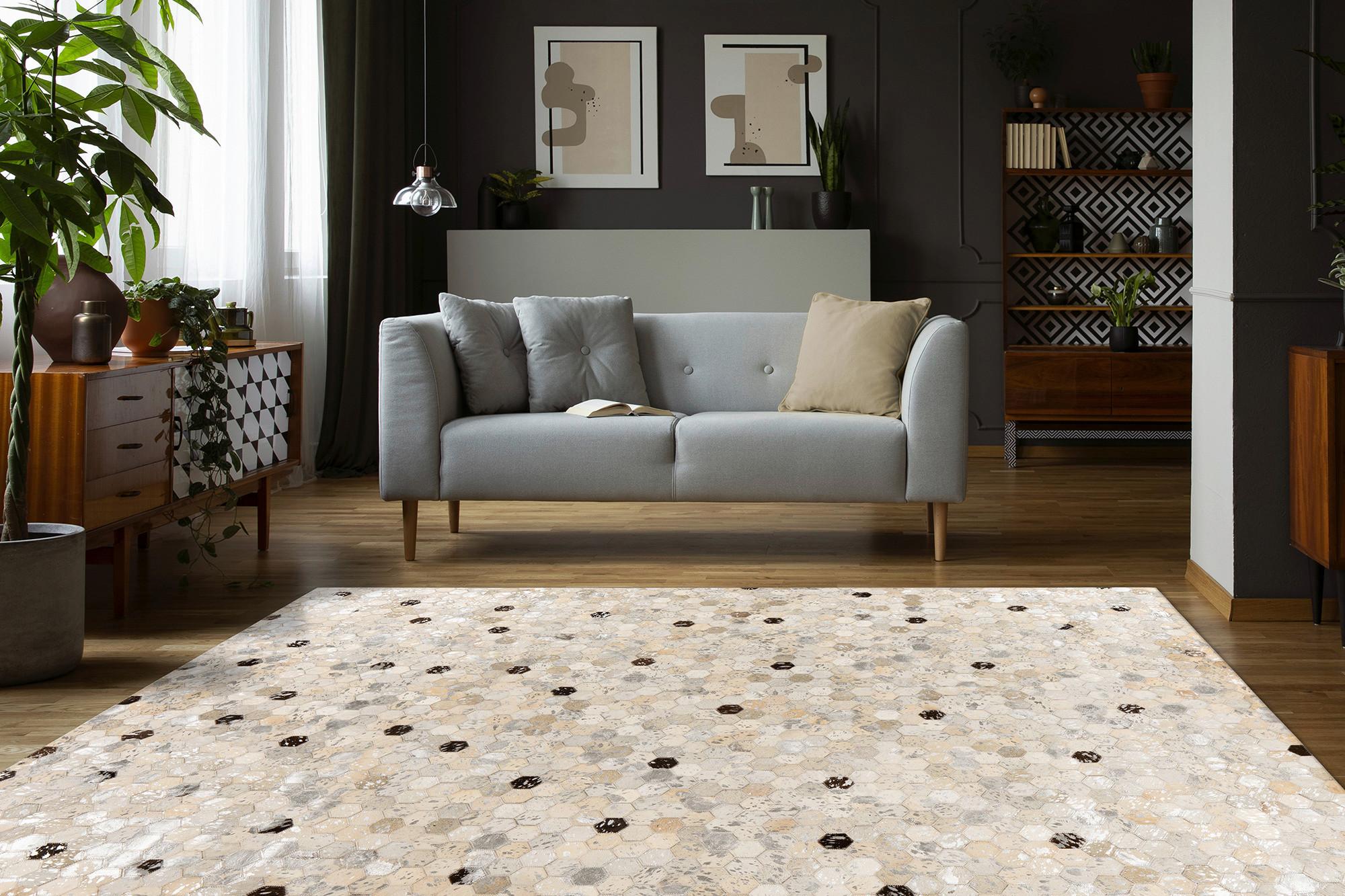 Lederteppich Ravi 400 - Silberfarben/Grau, KONVENTIONELL, Leder (160/230cm)