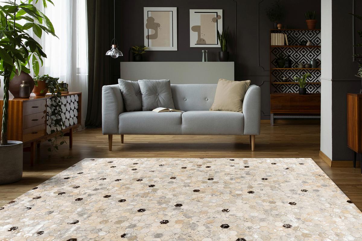 Lederteppich Ravi 400 - Silberfarben/Grau, KONVENTIONELL, Leder (160/230cm)