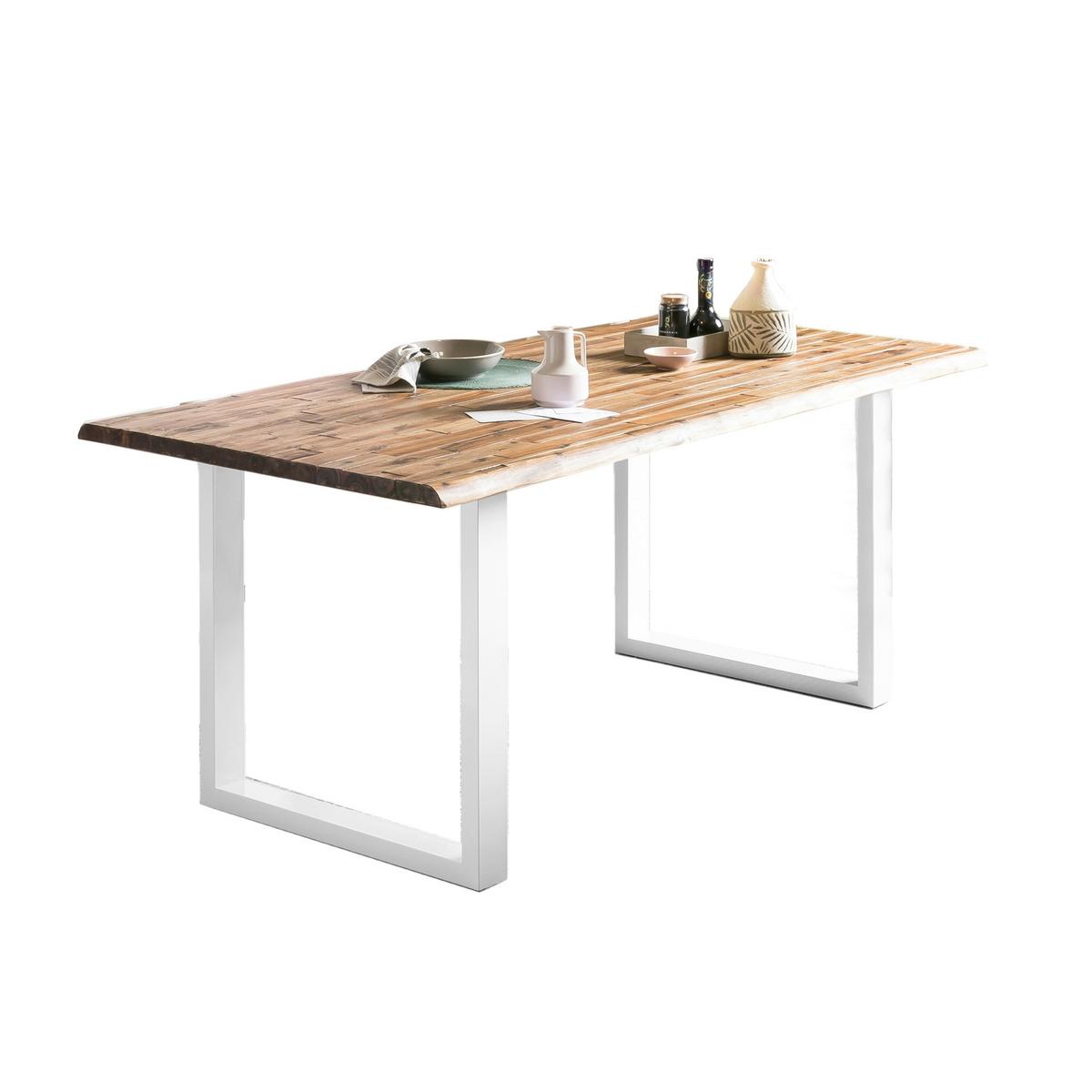 Esstisch Akazie Massiv/weiß 140x80 - Weiß/Naturfarben, MODERN, Holz/Metall (140/80/75cm) - Livetastic