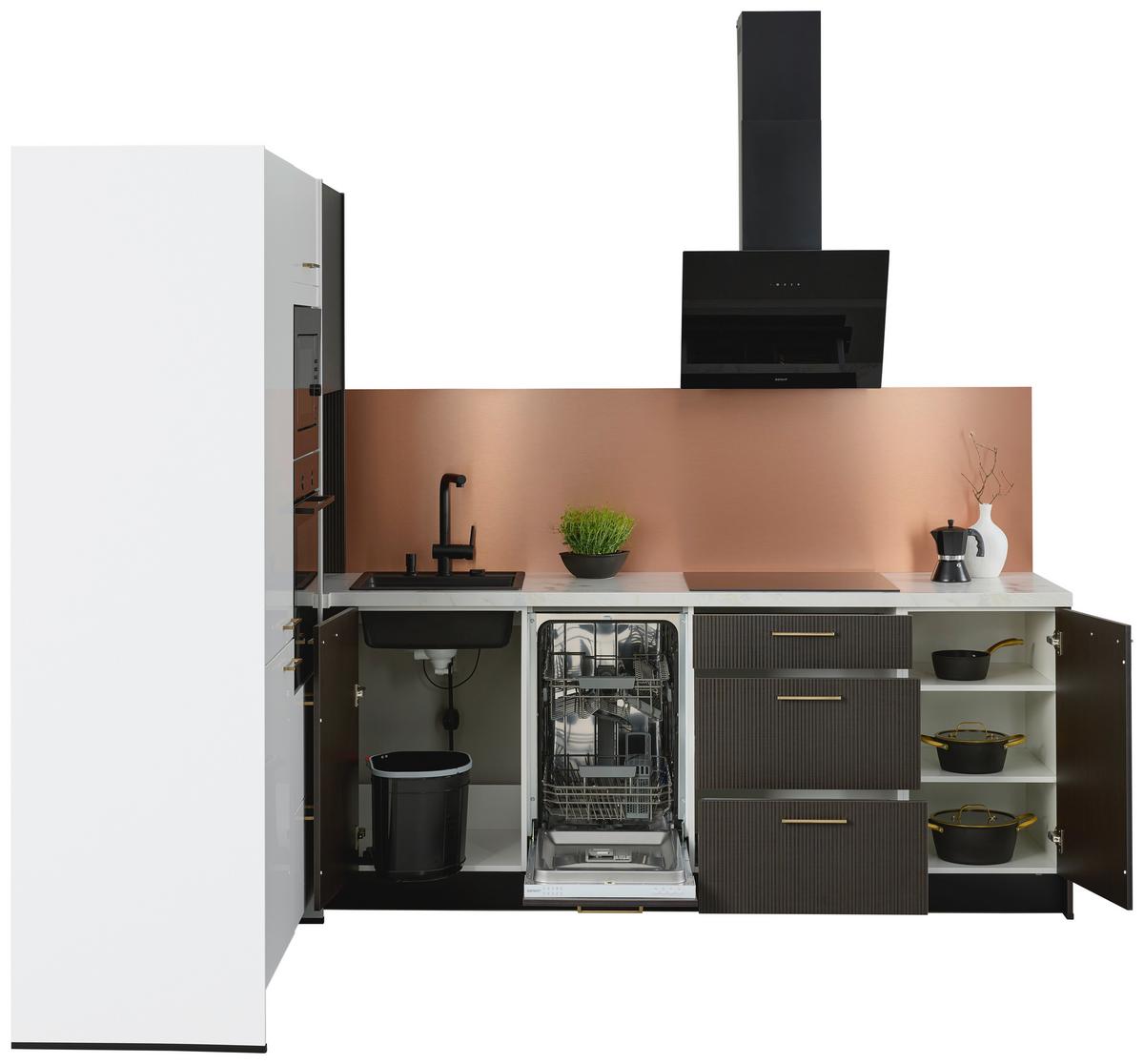 Eckküche Star/stripe - Weiß Hochglanz/Dunkelbraun, Design, Holzwerkstoff (188,3/266,6cm) - Express-Kuechen