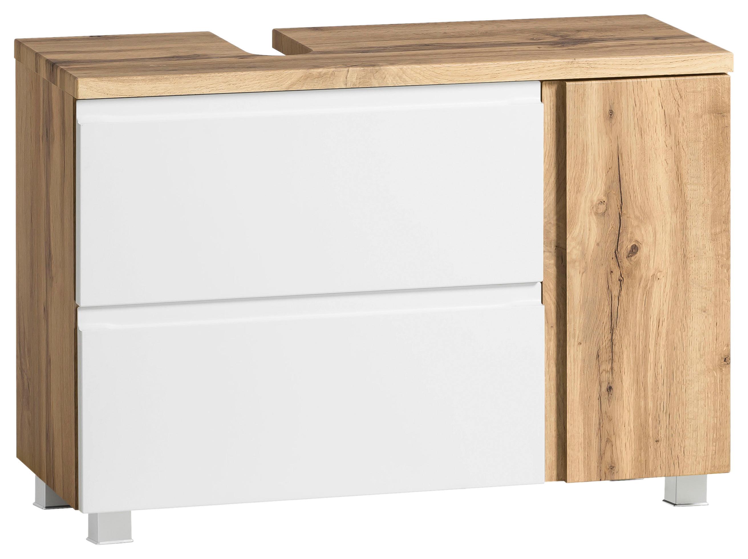 Waschbeckenunterschrank Varese B: 85 cm Wotaneiche Dekor/Weiß - Eiche Wotan/Weiß, MODERN, Holzwerkstoff (85/59/35cm) - Held