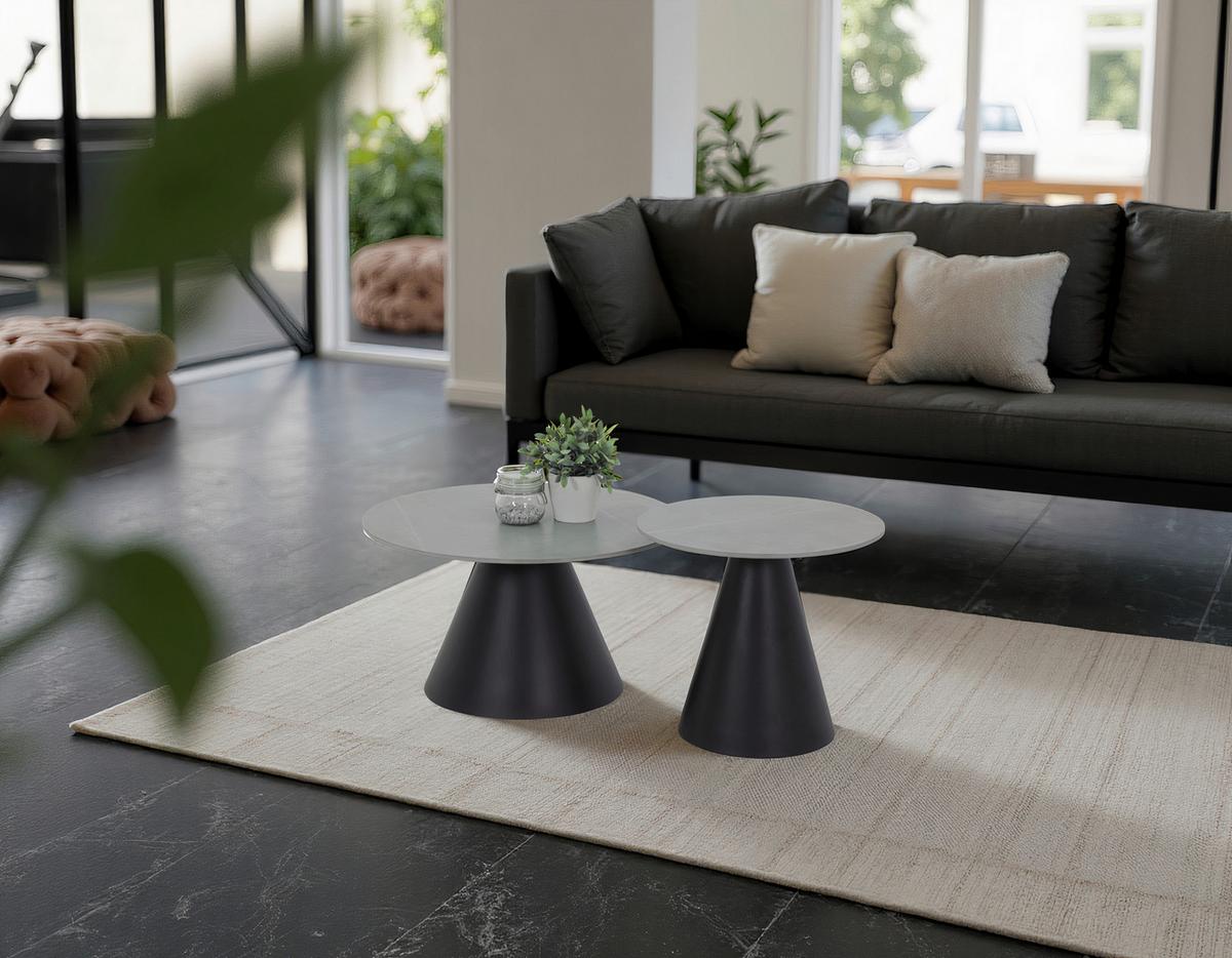 Couchtischset Dustin Grau, Schwarz D:70/50cm - Schwarz/Grau, Design, Stein/Metall (70/50/40/46/70/50cm) - Livetastic