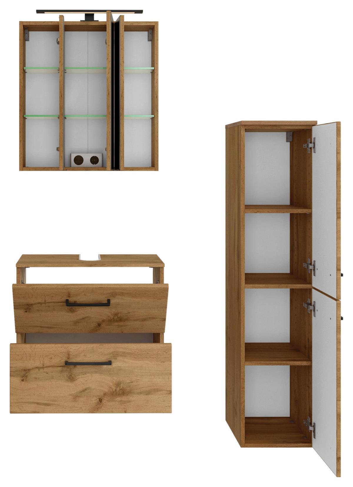 Badmöbel-Set Manchester B: 90 cm Eiche Wotan Dekor - Eichefarben, MODERN, Holzwerkstoff (90cm) - Held