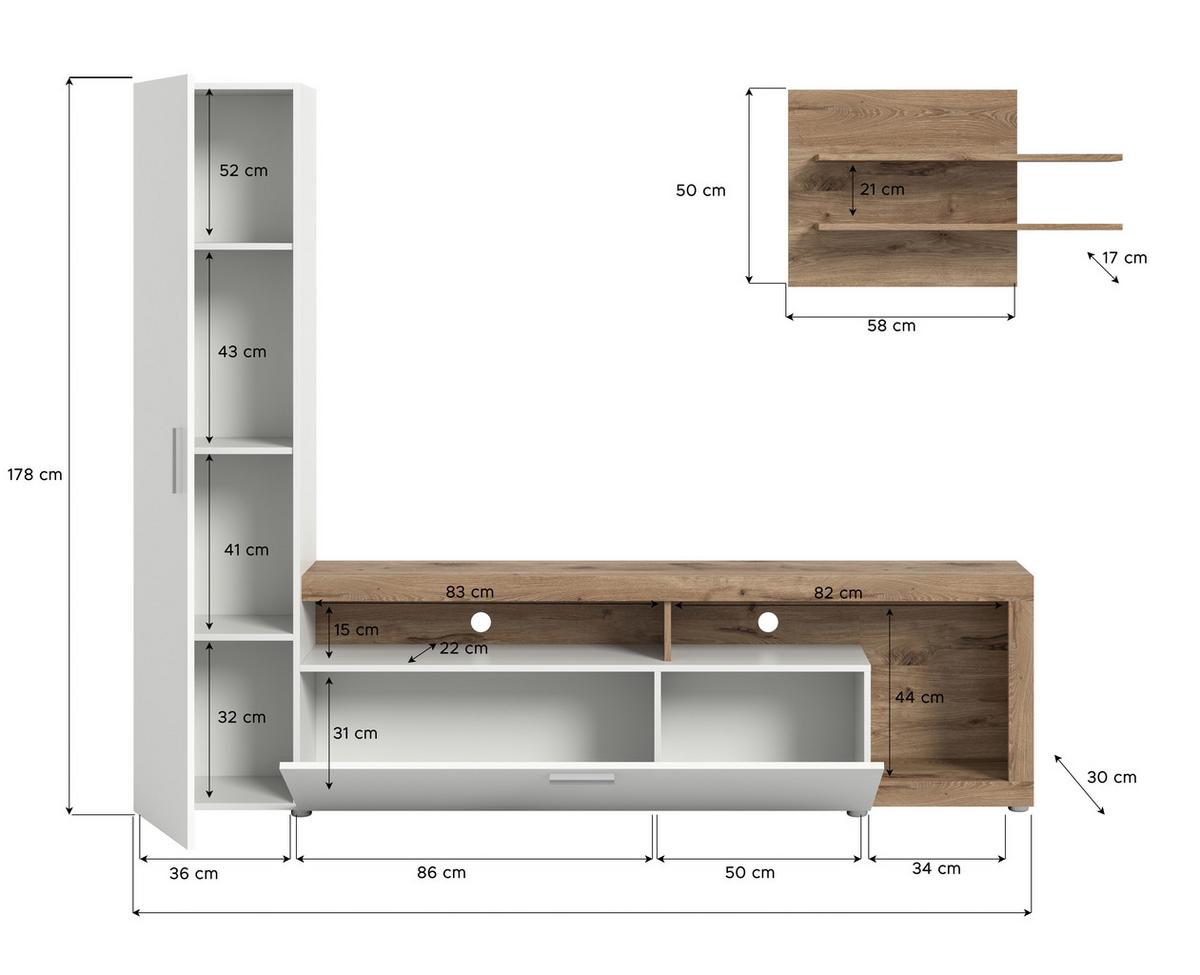 Szekrénysor Cross - tölgyfa/fehér, Design, faalapú anyag (218/178/31cm) - Livetastic
