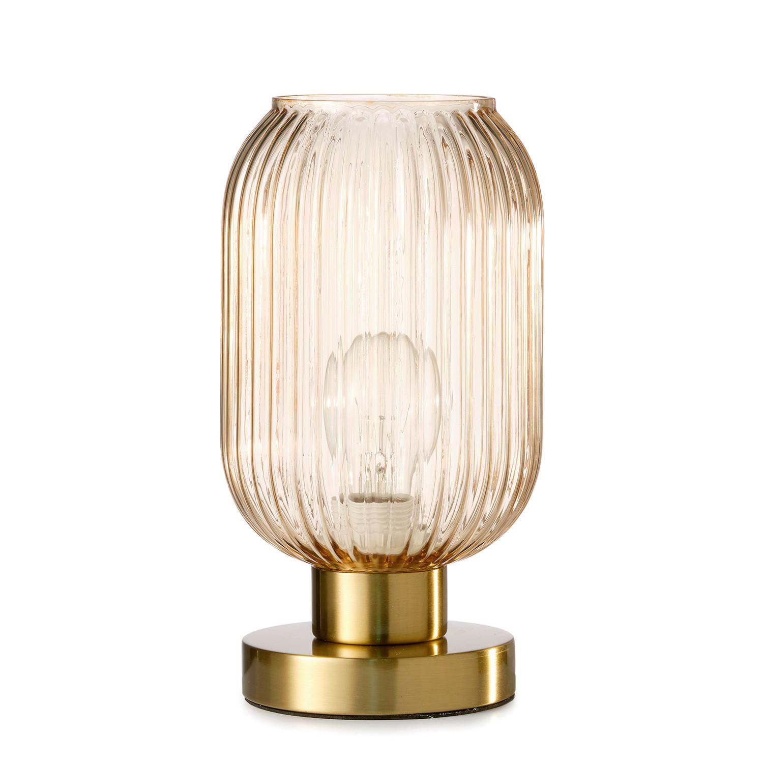 Tischleuchte Doroty L: 15 cm Bernsteinfarben Cappuccino - Bernsteinfarben/Cappuccino, KONVENTIONELL, Glas/Kunststoff (15/15/25cm)