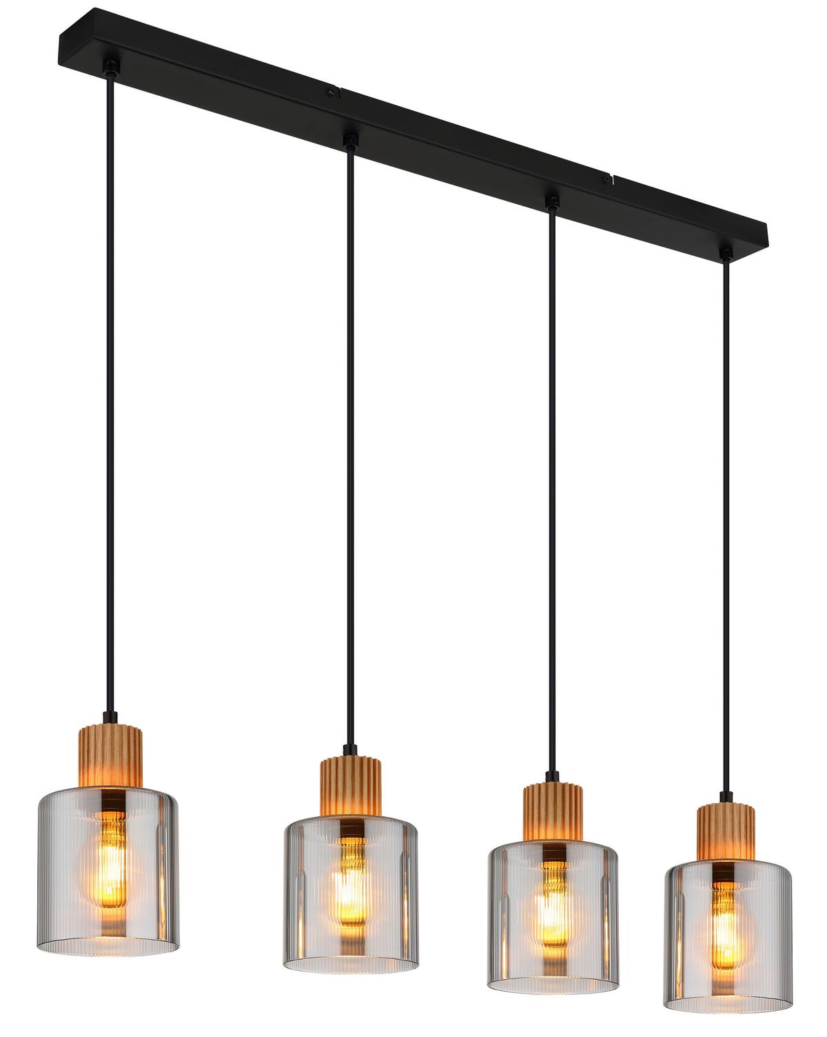 Hängeleuchte 15768-4 - Dunkelbraun/Schwarz, Natur, Glas/Holz (78/12/120cm) - Globo
