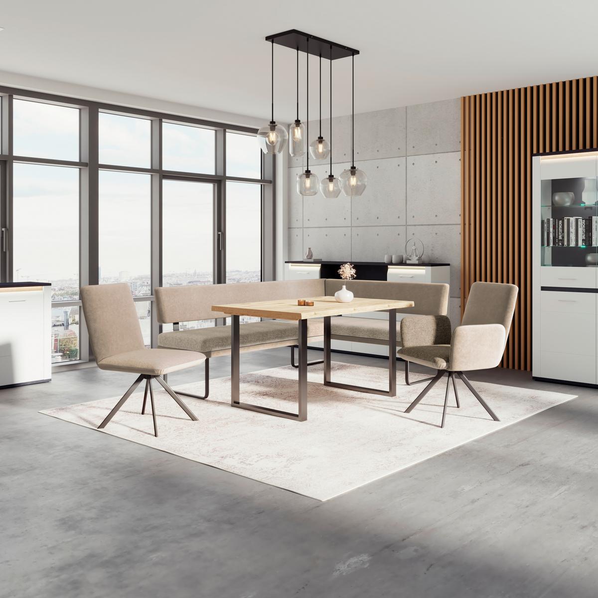 Eckbank Kian Webstoff Creme,  S:164x233 cm - Creme/Schwarz, Trend, Textil/Metall (164/233cm)