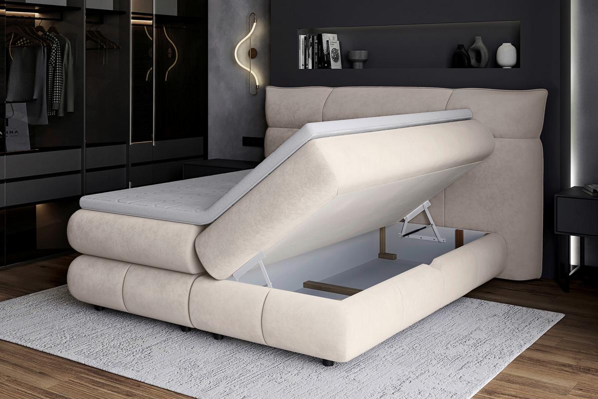 Boxspringbett Carmelo Beige 180x200 H5 - Beige/Schwarz, Trend, Textil (180/200cm)