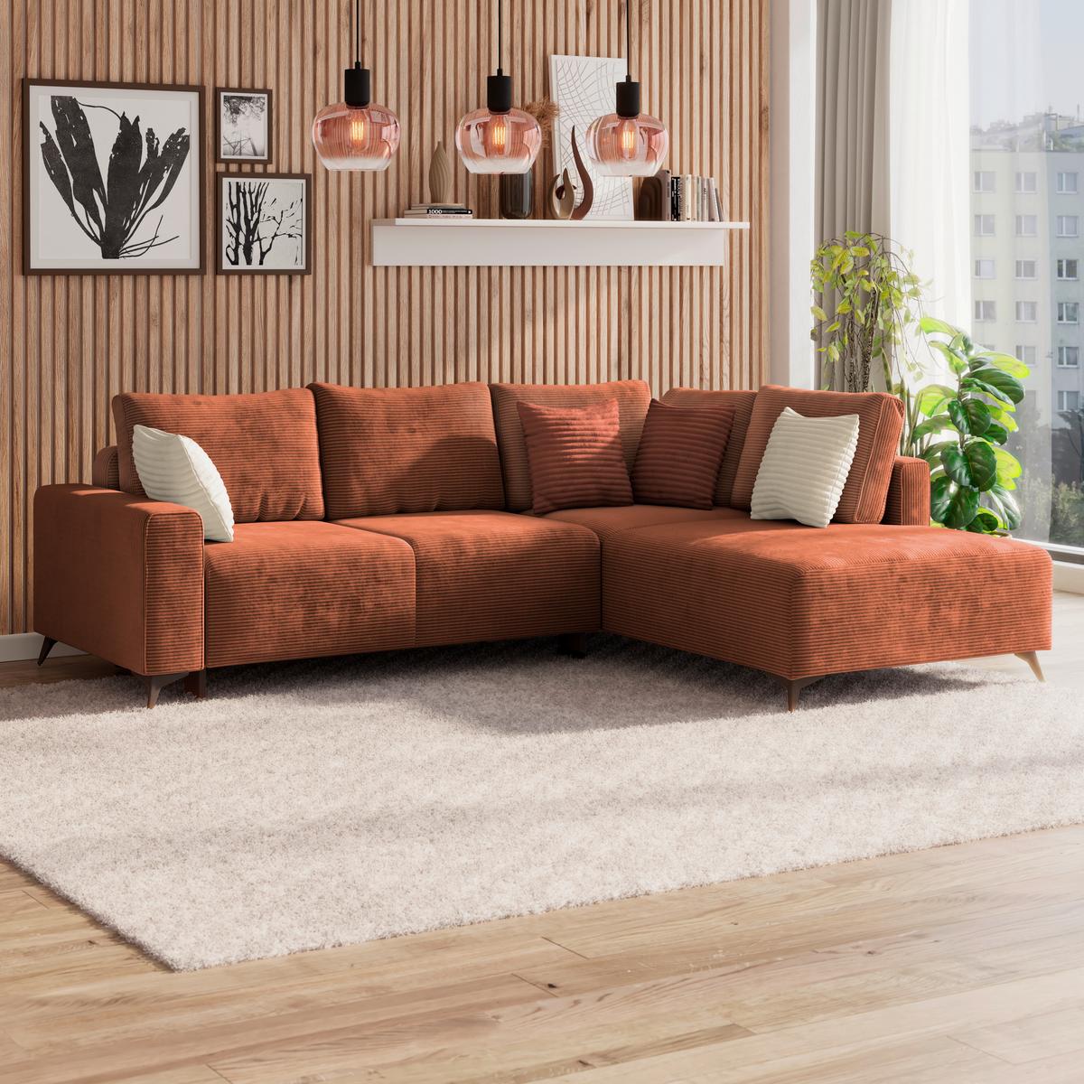 Ecksofa Mit Schlaffunktion Lincoln Kupfer Cord 270x212 Cm - Schwarz/Kupferfarben, MODERN, Textil (270/212cm)