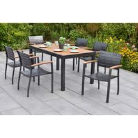 Gartentischgruppe 7-teilig. Set - Graphitfarben/Naturfarben, KONVENTIONELL, Kunststoff/Metall - Gardenson
