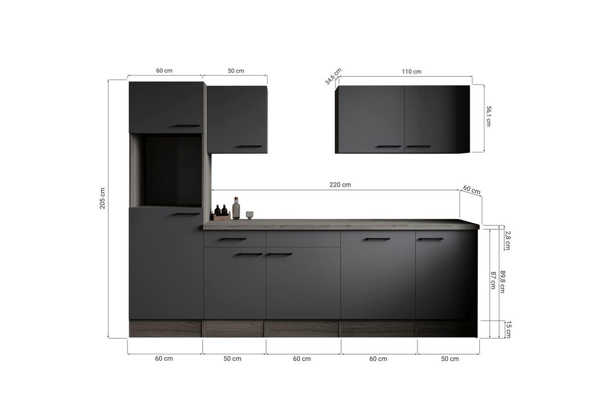 Küchenleerblock Oliver Grau, Eiche Dekor B: 280 Cm - Eichefarben/Grau, Design, Holzwerkstoff (280cm) - Respekta