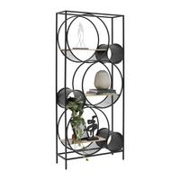 Regál CIRCLE černá/přírodní - černá/přírodní barvy, Moderní, kov/kompozitní dřevo (84/186/30cm) - Premium Living