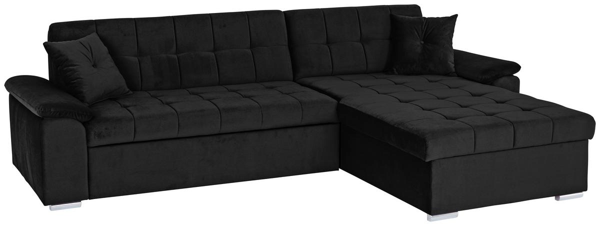 Ecksofa mit Schlaffunktion Keaton + Bettkasten, Schwarz - Schwarz, Basics, Textil (263/169cm) - Livetastic