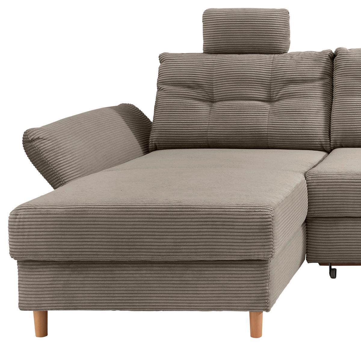 Wohnlandschaft Brizzini mit Schlaffunktion, Graubraun - Graubraun/Naturfarben, MODERN, Textil (176/338-352/206cm) - Livetastic