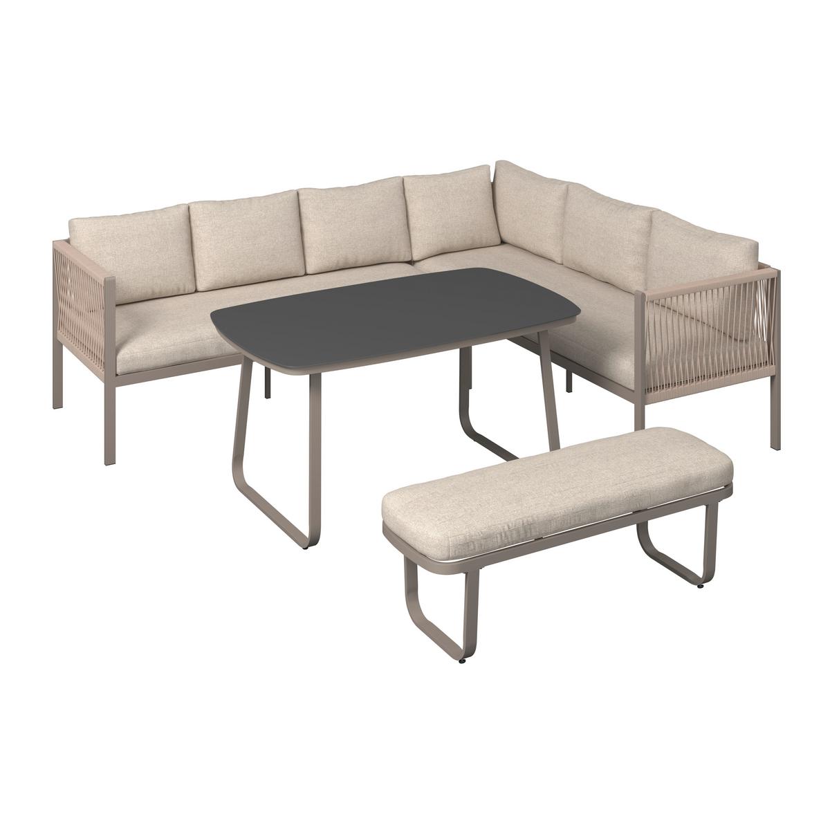 TERASOVÁ SEDACÍ SOUPRAVA SOPHIA - krémová/světle šedá, Moderní, kov/textil (195/73/72cm)