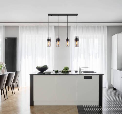 Függőlámpa 15718-4 - fekete, Design, Üveg/textil (92/12,3/150cm) - Globo