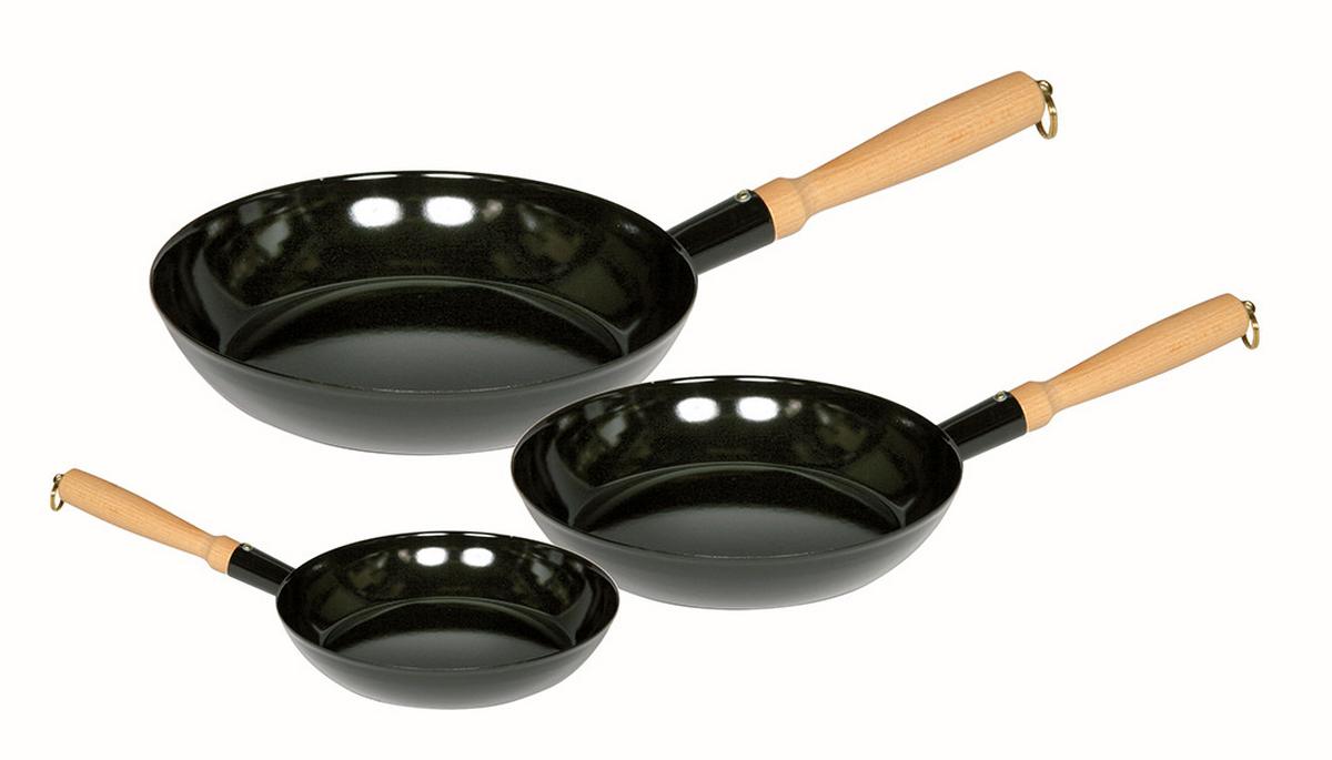 Pfannenset 3-Tlg. Metall Kratzfest - Schwarz, Basics, Holz/Metall (20+24+26cm) - Riess