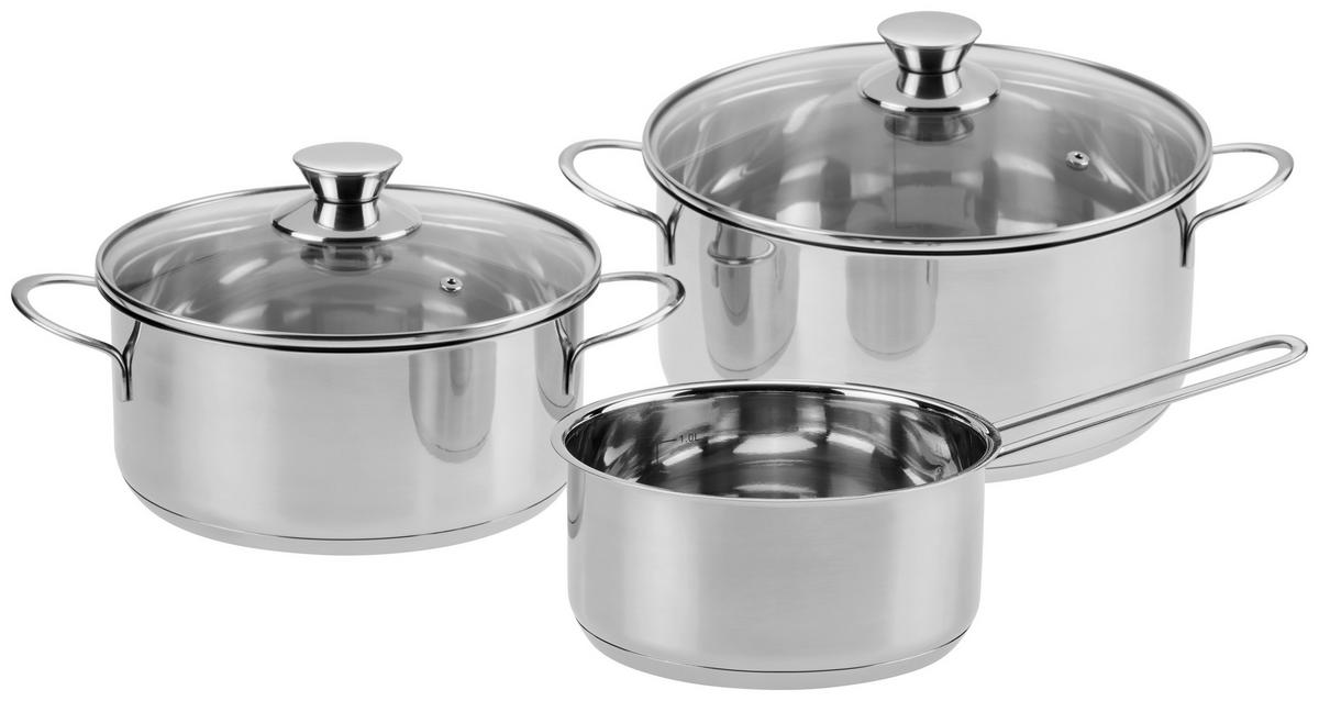 Kochtopfset Basic Line 5 Tlg. Edelstahl - Basics, Glas/Metall (48,5/14,2/27cm) - Berndorf