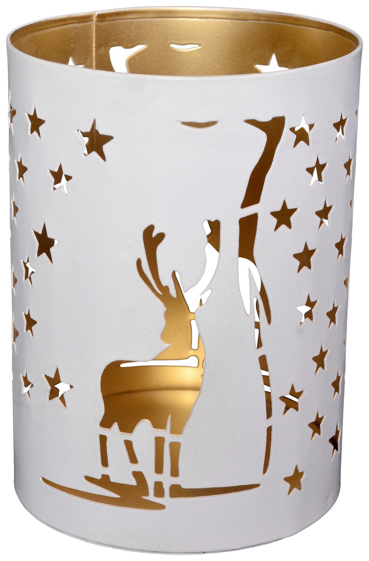 Laterne Lorik - Goldfarben/Weiß, KONVENTIONELL, Metall (10/13cm) - Luca Bessoni