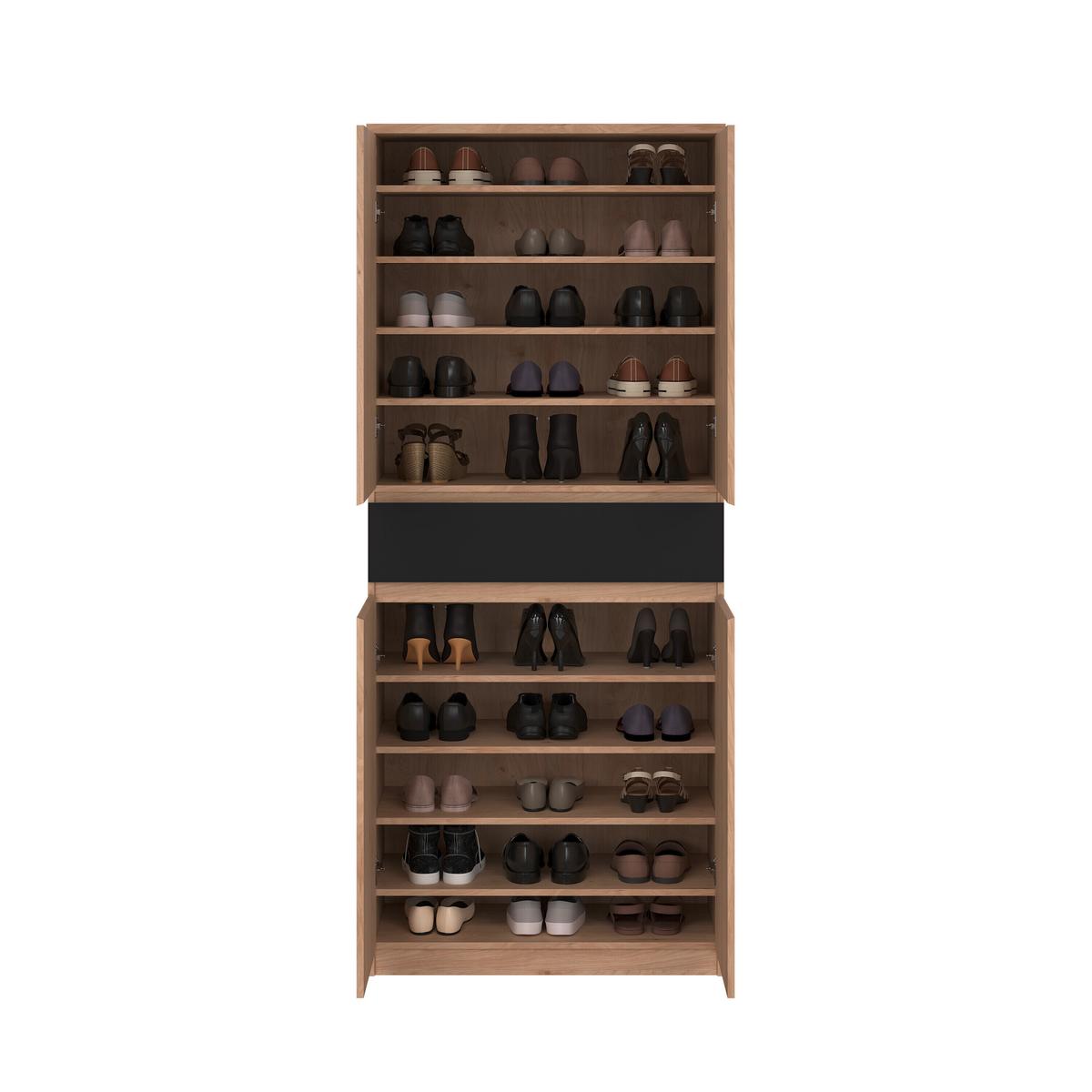 Schuhschrank Naia, Schwarz, Eichefarben, B: 80,4 Cm - Eichefarben/Schwarz, Design, Holzwerkstoff (80,4/191,7/40cm) - Livetastic