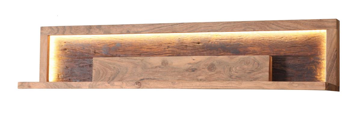 Wandregal Indira Akazie Massiv, B: 118 cm - Akaziefarben, ROMANTIK / LANDHAUS, Holz (118/25/20cm)
