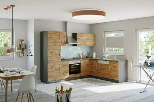 Eckküche Winkelblock Mit Geräten 270x210 cm Eichefarben - Schieferfarben/Eiche Wotan, MODERN, Holzwerkstoff (210/270cm) - Held