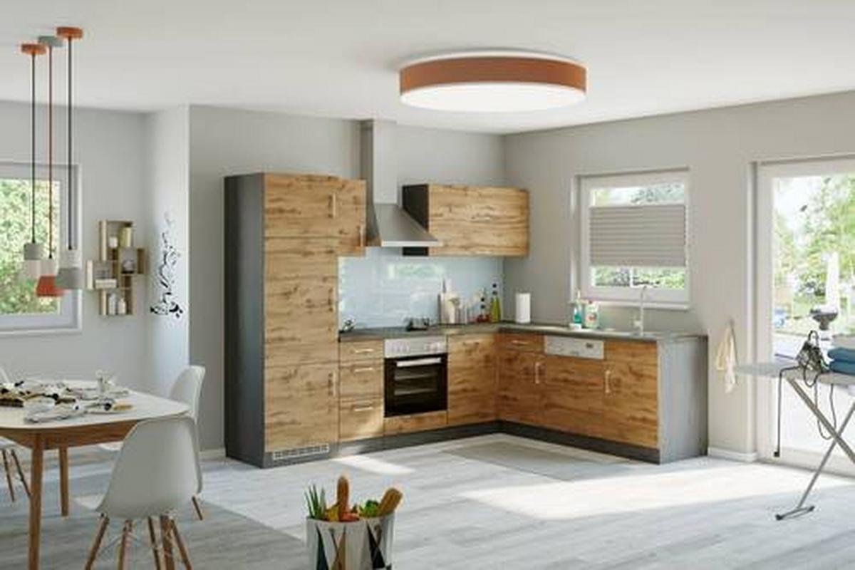 Eckküche Winkelblock Ohne Geräte 270x150 Cm Eichefarben - Eichefarben/Anthrazit, MODERN, Holzwerkstoff (210/270cm) - Held