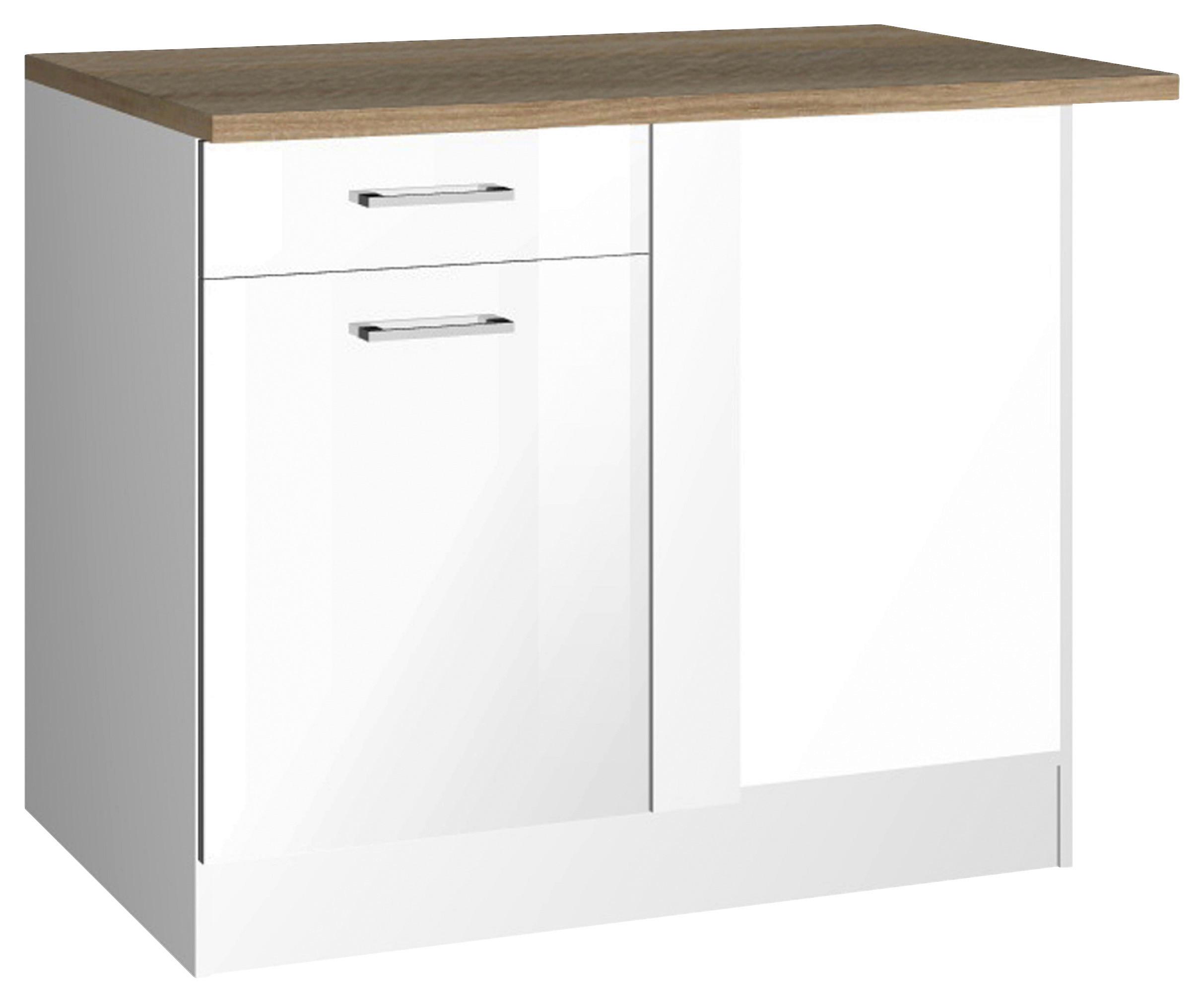 Eckunterschrank Mailand Weiß B: 110 cm - Weiß Hochglanz/Sonoma Eiche, MODERN, Holzwerkstoff (110/85/60cm) - Held