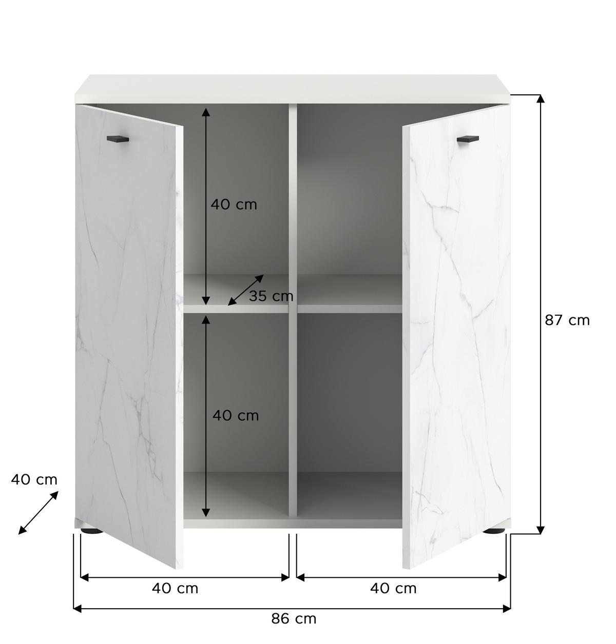 Kommode Stone Weiß B: 86 cm - Schwarz/Weiß, Design, Holzwerkstoff (86/87/40cm) - MID.YOU