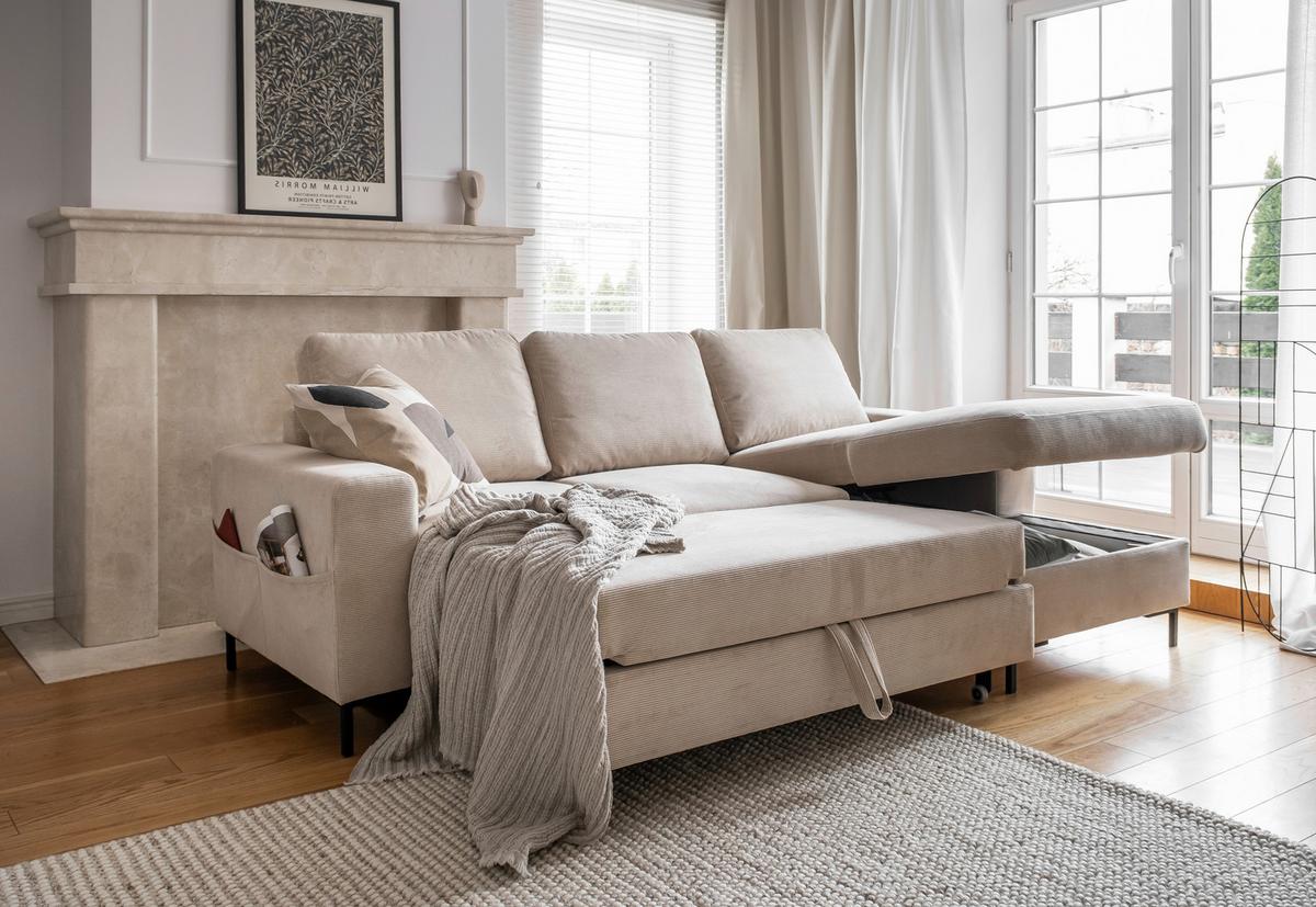 Ecksofa Lofty Lilly Beige S: 236x148cm - Beige/Schwarz, Design, Textil (236/148cm) - MID.YOU