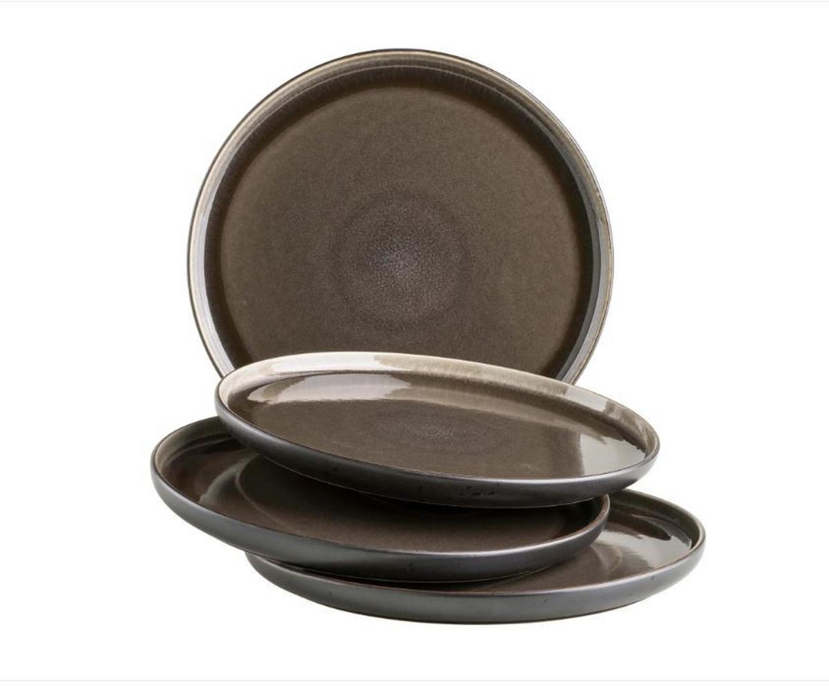 Tellerset Niara Steinzeug 4--Teilig. Rund D: 21,5 cm - Schwarz/Braun, Basics, Keramik - Mäser