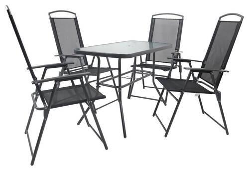 Gartentischgruppe 918146 5-Teilig Anthrazit - Anthrazit, Basics, Glas/Textil - Gardenson