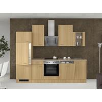 Küchenzeile Nano mit Geräten 280 cm Buche/Creme Dekor - Beige/Buchefarben, MODERN, Glas/Holzwerkstoff (280cm) - FlexWell