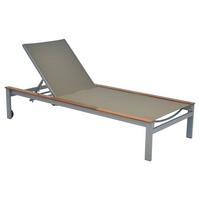 Sonnenliege Naxos Aluminium, Akazie verstellbar - Beige/Silberfarben, MODERN, Holz/Metall (198/103/84cm) - Gardenson