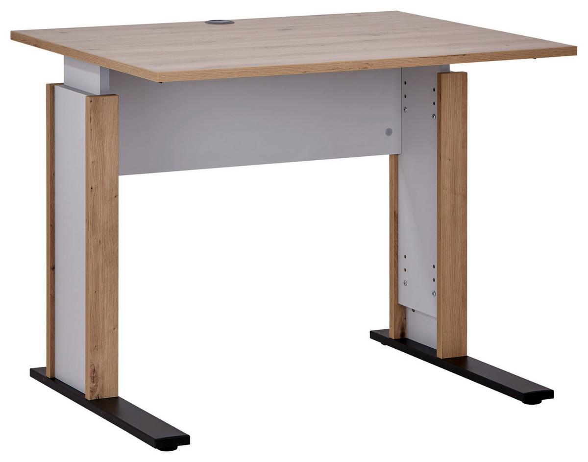 Schreibtisch mit Kabeldurchlass B:100cm H:71,5-80cm Kontor K9 - Schwarz/Grau, MODERN, Holzwerkstoff/Metall (100/71,5-80/80cm)