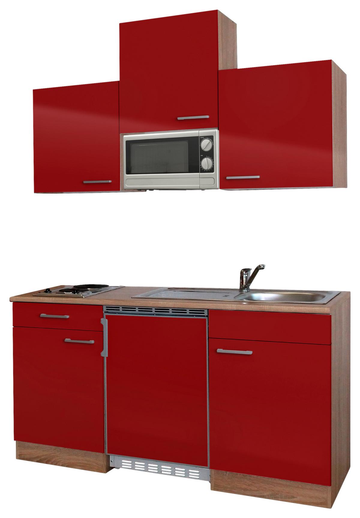Miniküche M. Mikrowelle + Kühlschrank 150 Cm Rot/eiche - Rot, Basics, Holzwerkstoff (150cm) - Respekta